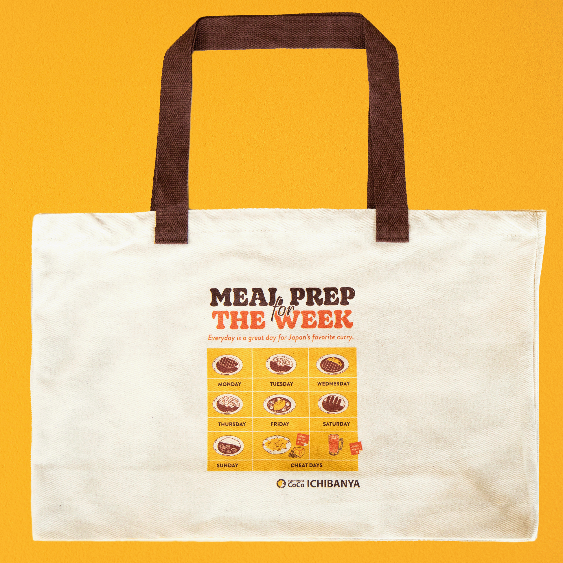 Tote bag with 'Meal Prep The Week' design on a yellow background